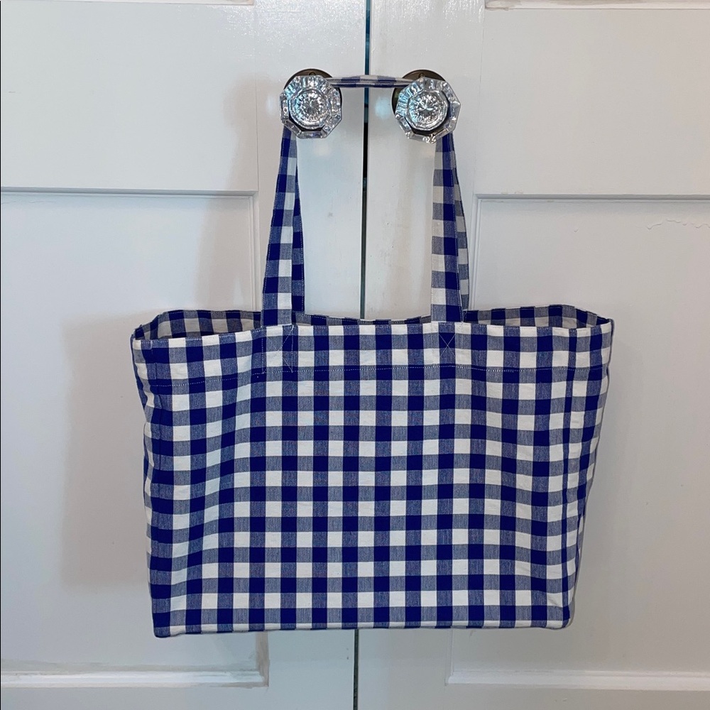 Blue and White Checkered Tote Bag